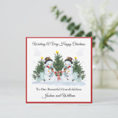 Boy Twins First Second Christmas Snowman Card シーズンカード (スタンド正面)