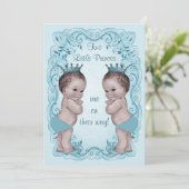 Boy Twins Ornateヴィンテージの王子の青色児のシャワー 招待状 (スタンド正面)