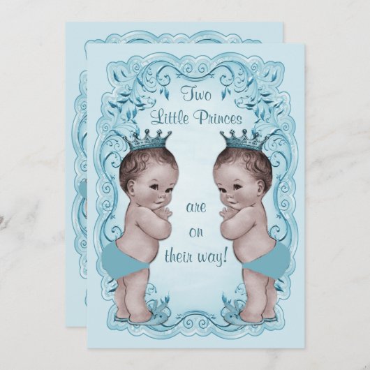 Boy Twins Ornateヴィンテージの王子の青色児のシャワー 招待状 (正面/裏面)