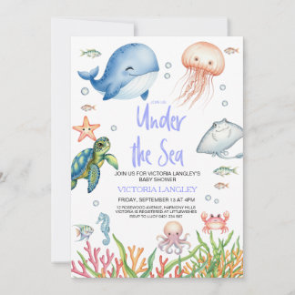 Boy Under The Sea Ocean Animals Baby Shower 招待状