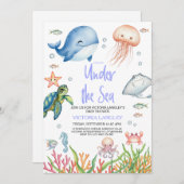 Boy Under The Sea Ocean Animals Baby Shower 招待状 (正面/裏面)