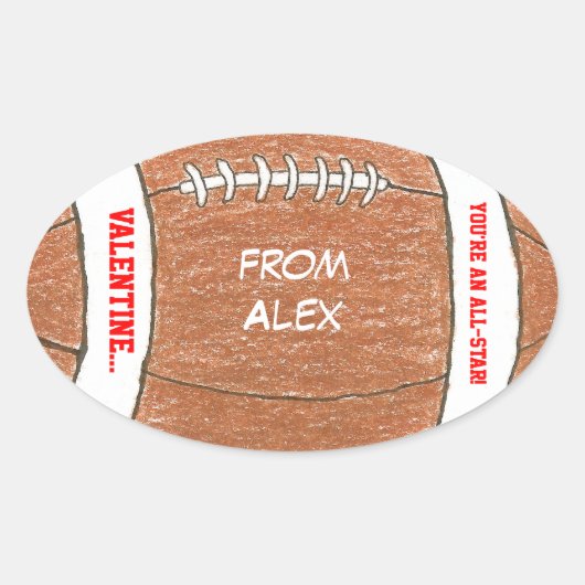 Boy valentine – 名前とサッカーのステッカー 楕円形シール (正面)