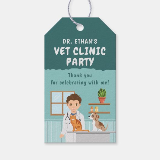 Boy Veterinarian Pet Clinic Birthday Thank You ギフトタグ (正面)