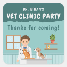 Boy Veterinarian Pet Hospital Birthday Thank You スクエアシール