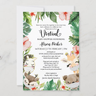 Boy Virtual Baby Shower マスクされたSafariの友だち 招待状