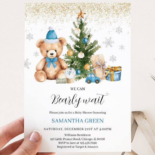 Boy We Can Bearly Wait クリスマス・ベビーシャワー 招待状