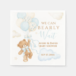 Boy We Can Bearly Wait ブルー ベビーシャワー スタンダードカクテルナプキン