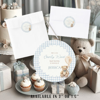 Boy We Can Bearly Wait Teddy Bear Envelope Seal ラウンドシール