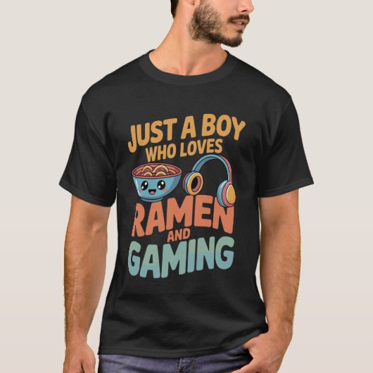 Boy Who Really Loves Ramen and Gaming Funny Geek Tシャツ (正面)