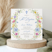 Boy Wildflower Watercolor Baptism Invitation 招待状