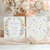 Boy Wildflower Watercolor Baptism Invitation 招待状
