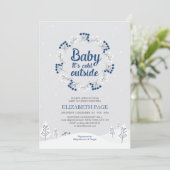 Boy Winter Wonderland Baby Shower, Navy Blue 招待状 (スタンド正面)