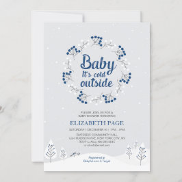 Boy Winter Wonderland Baby Shower, Navy Blue 招待状
