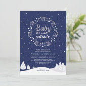 Boy Winter Wonderland Baby Shower, Navy & Silver 招待状 (スタンド正面)
