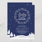 Boy Winter Wonderland Baby Shower, Navy & Silver 招待状 (正面/裏面)