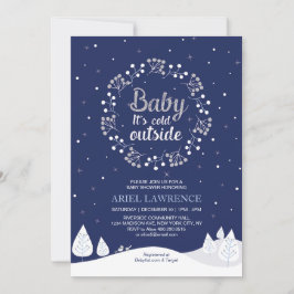 Boy Winter Wonderland Baby Shower, Navy & Silver 招待状