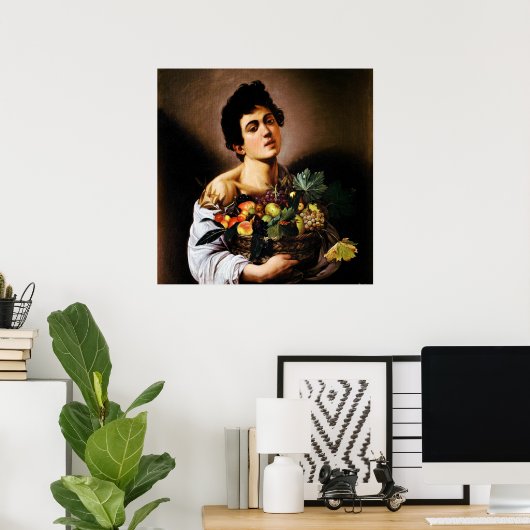 Boy with a Basket of Fruit by Caravaggio ポスター (ホームオフィス)