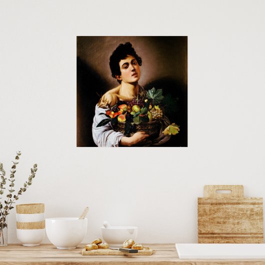 Boy with a Basket of Fruit by Caravaggio ポスター (キッチン)
