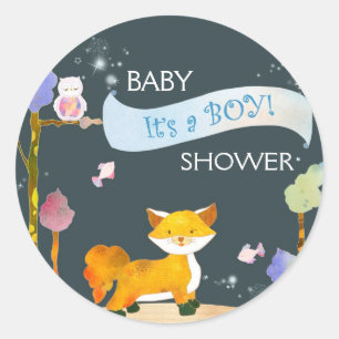 BOY Woodlandのキツネ・ベビーシャワー ラウンドシール