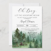 Boy Woodland Bear Oh Boy Baby Shower 招待状 (正面)