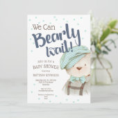 Boy Woodland Forest Bear Baby Shower 招待状 (スタンド正面)