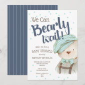 Boy Woodland Forest Bear Baby Shower 招待状 (正面/裏面)