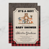 Boy Woodland Lumberjackベビーシャワー 招待状 (正面/裏面)