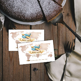 Boy World Map Airplane Diaper Raffle Baby Shower エンクロージャーカード