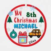 Boy Yearly Christmas Orange  Car メタルオーナメント (正面)