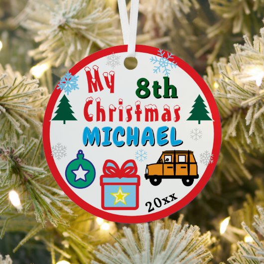 Boy Yearly Christmas Orange  Car メタルオーナメント (インサイチュ)