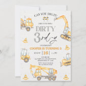 Boy Yellow Grey Construction Dirty 3rd-y Birthday  招待状 (正面)