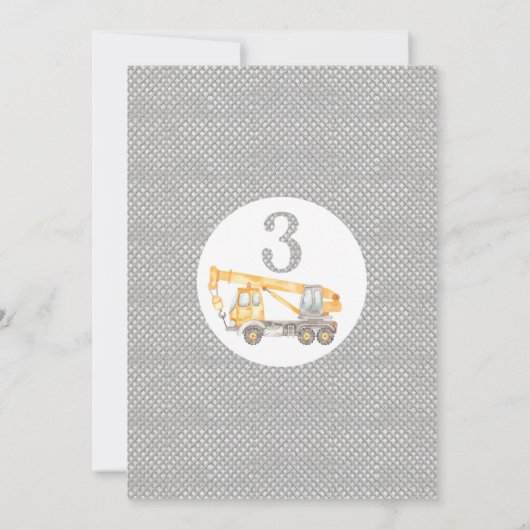 Boy Yellow Grey Construction Dirty 3rd-y Birthday  招待状 (裏面)