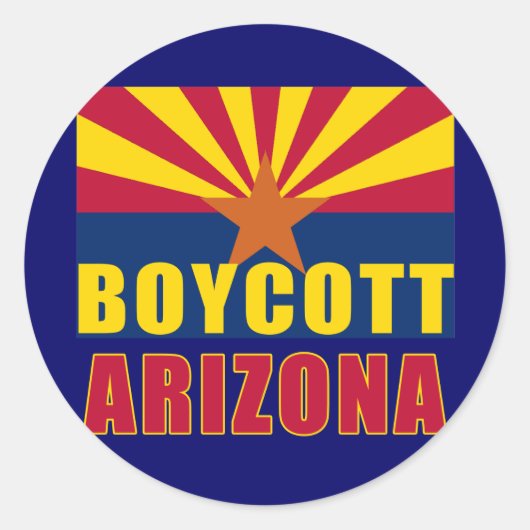 BOYCOTT ARIZONA Tシャツ，ボタン，フード付 ラウンドシール (正面)