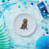 Boykin Party Plate, Dog Party, Blue Gingham ペーパープレート (パーティー)