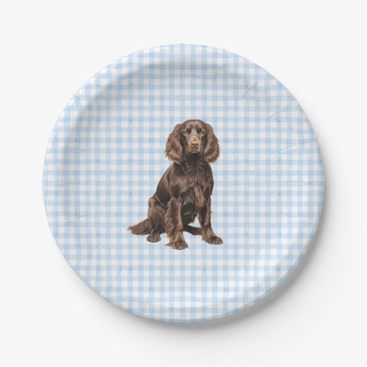Boykin Party Plate, Dog Party, Blue Gingham ペーパープレート (正面)