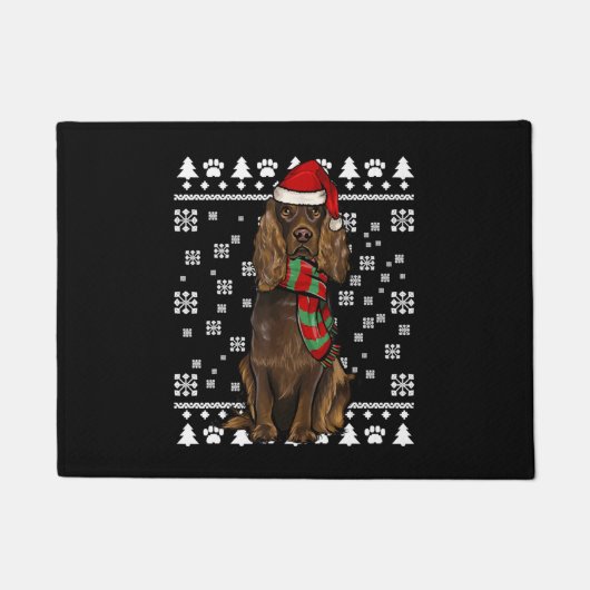 Boykin Spaniel Dog With Santa Hat Ugly Christmas ドアマット (正面)