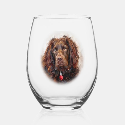 Boykin Spaniel Impressionist Painting ステムなしワイングラス (正面)
