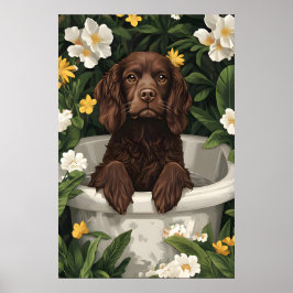 Boykin Spaniel In Bathtub Poster, Funny Dog ポスター