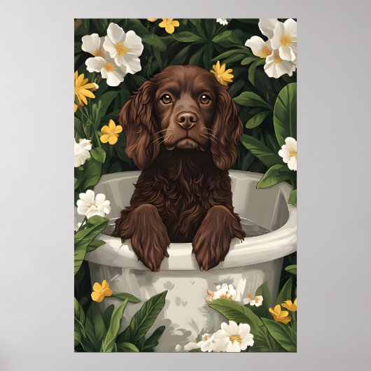 Boykin Spaniel In Bathtub Poster, Funny Dog ポスター (正面)