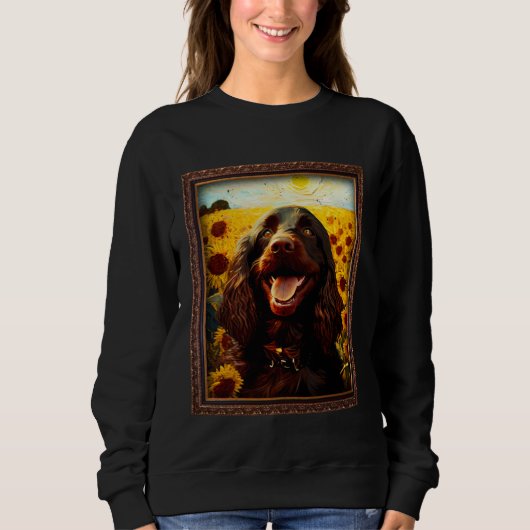 Boykin Spaniel Painting Sunflower Flower Mom Women スウェットシャツ (正面)