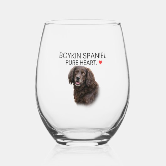 Boykin Spaniel Pure Heart Stemless Wine Glass ステムなしワイングラス (正面)