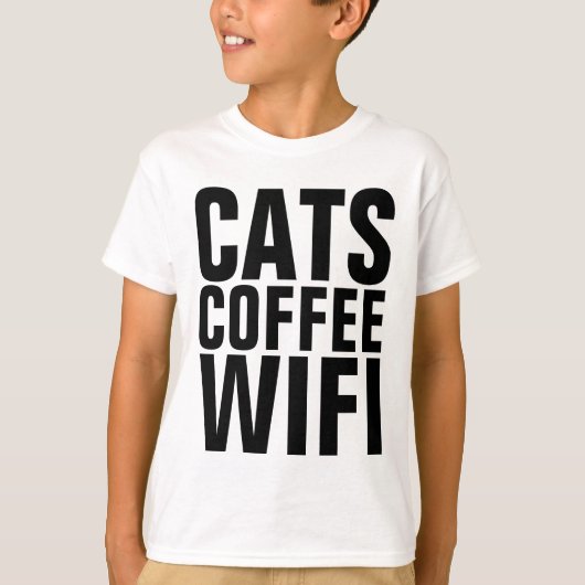 BOYS キッズ キャット Tシャツ、CATS コーヒー WIFI Tシャツ (正面)