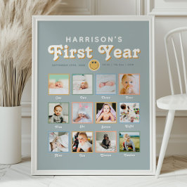 Boys クール Dude First Year誕生日写真コラージュ ポスター