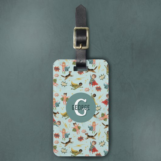 Boys クール Superhero MonogramとName Kids ラゲッジタグ