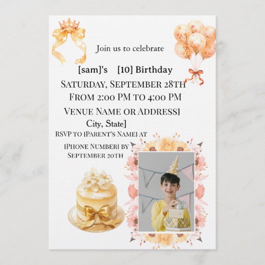 Boy's 10th Birthday Photo Party Invitation | Doubl 招待状 (正面)