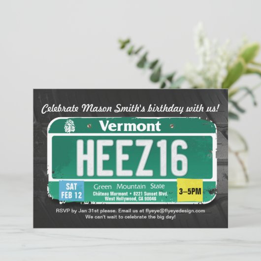 Boy's 16th Birthday Vermont License Invitation 招待状 (スタンド正面)