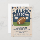 Boy's 1st Birthday First Year Down -Blue Football  招待状 (正面/裏面)