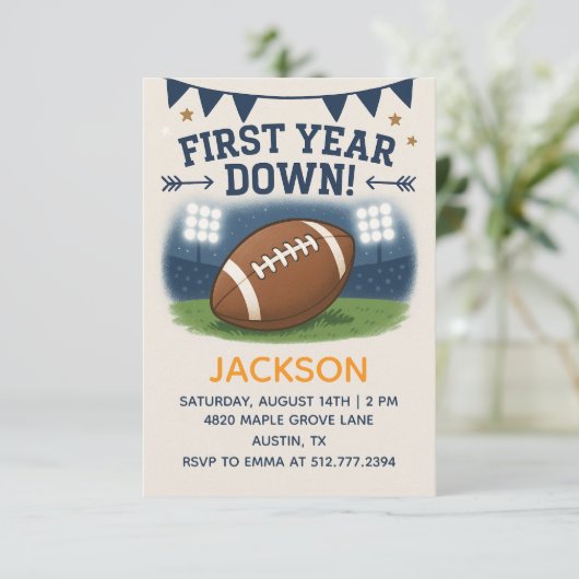 Boy's 1st Birthday First Year Down - Blue Theme 招待状 (スタンド正面)