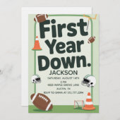 Boy's 1st Birthday First Year Down - Football Bday 招待状 (正面/裏面)
