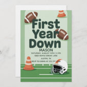 Boy's 1st Birthday First Year Down - Football Bday 招待状 (正面/裏面)